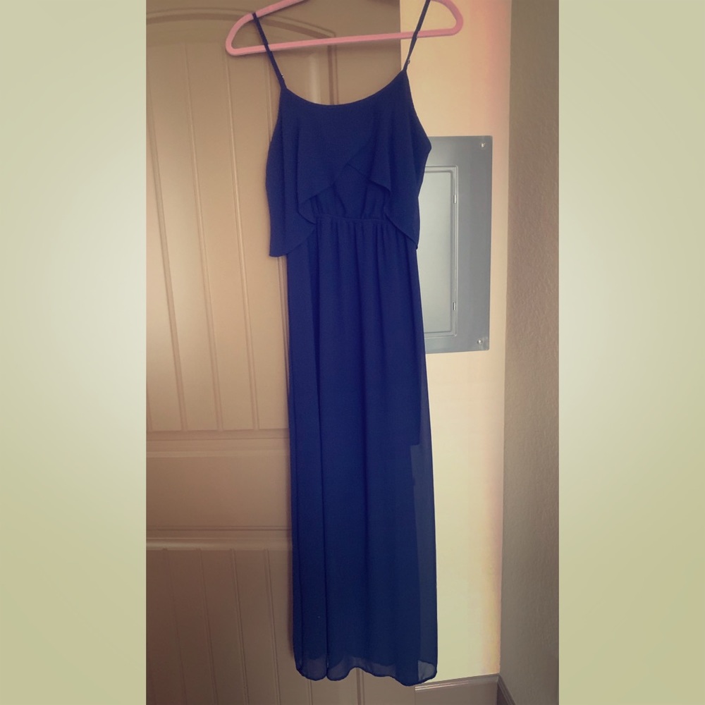Navy Sun Dress Maxi Dress with Sheer bottom